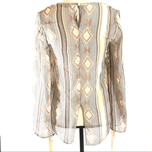 Sheer Hi-Low Fringed Long Sleeve Top - Picture 4 of 5